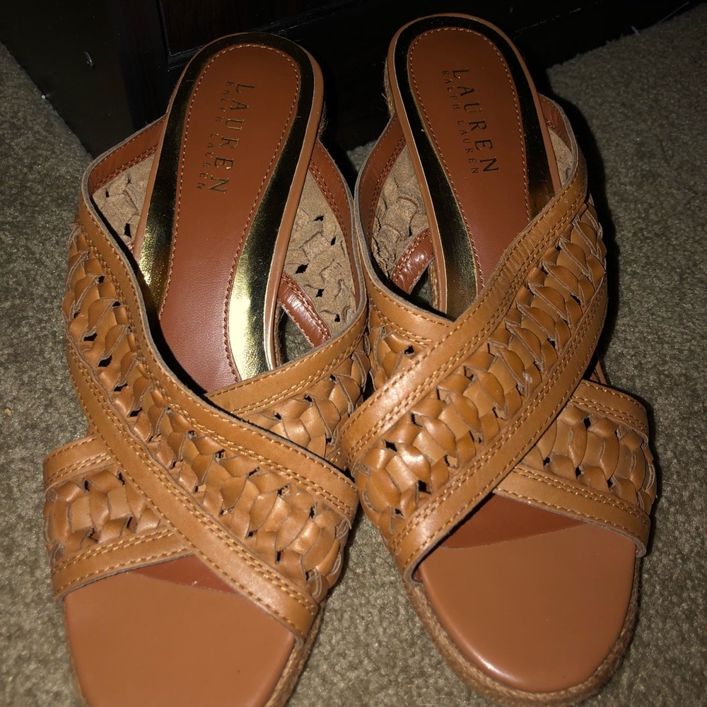 Lauren Ralph Giana Tan Leather Wedge